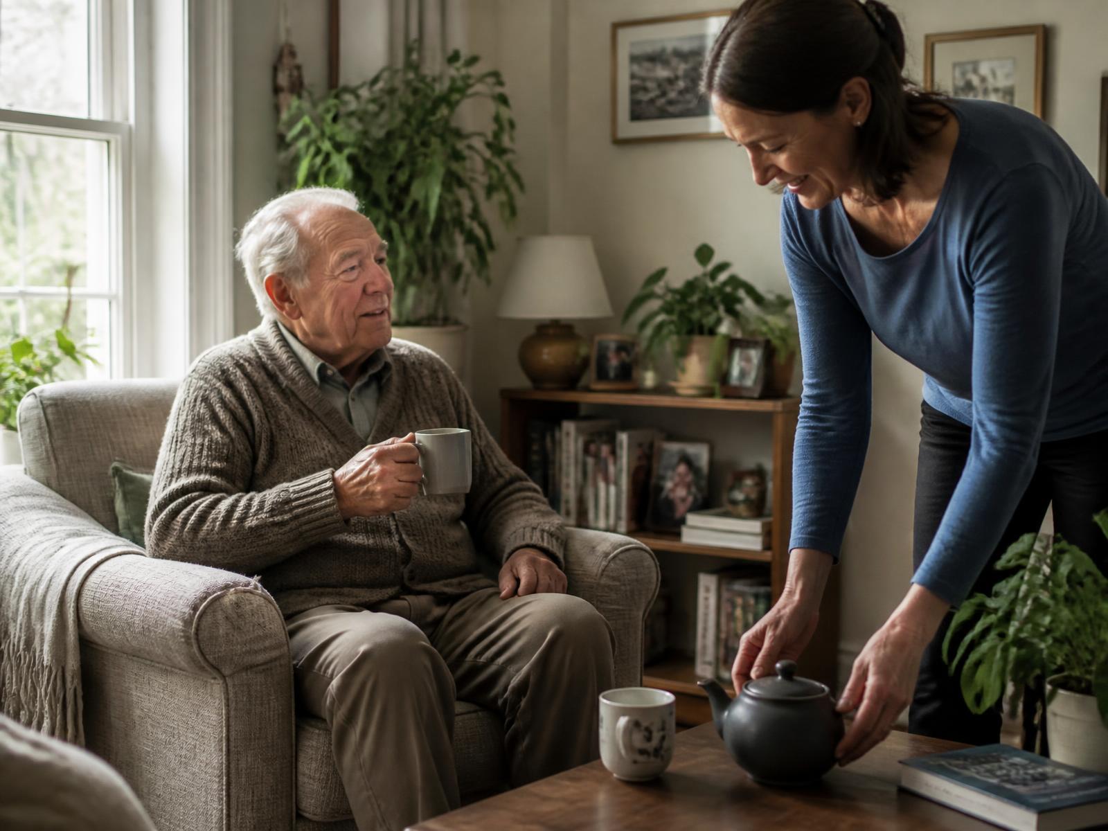 Caregiver assisting an elderly man at home