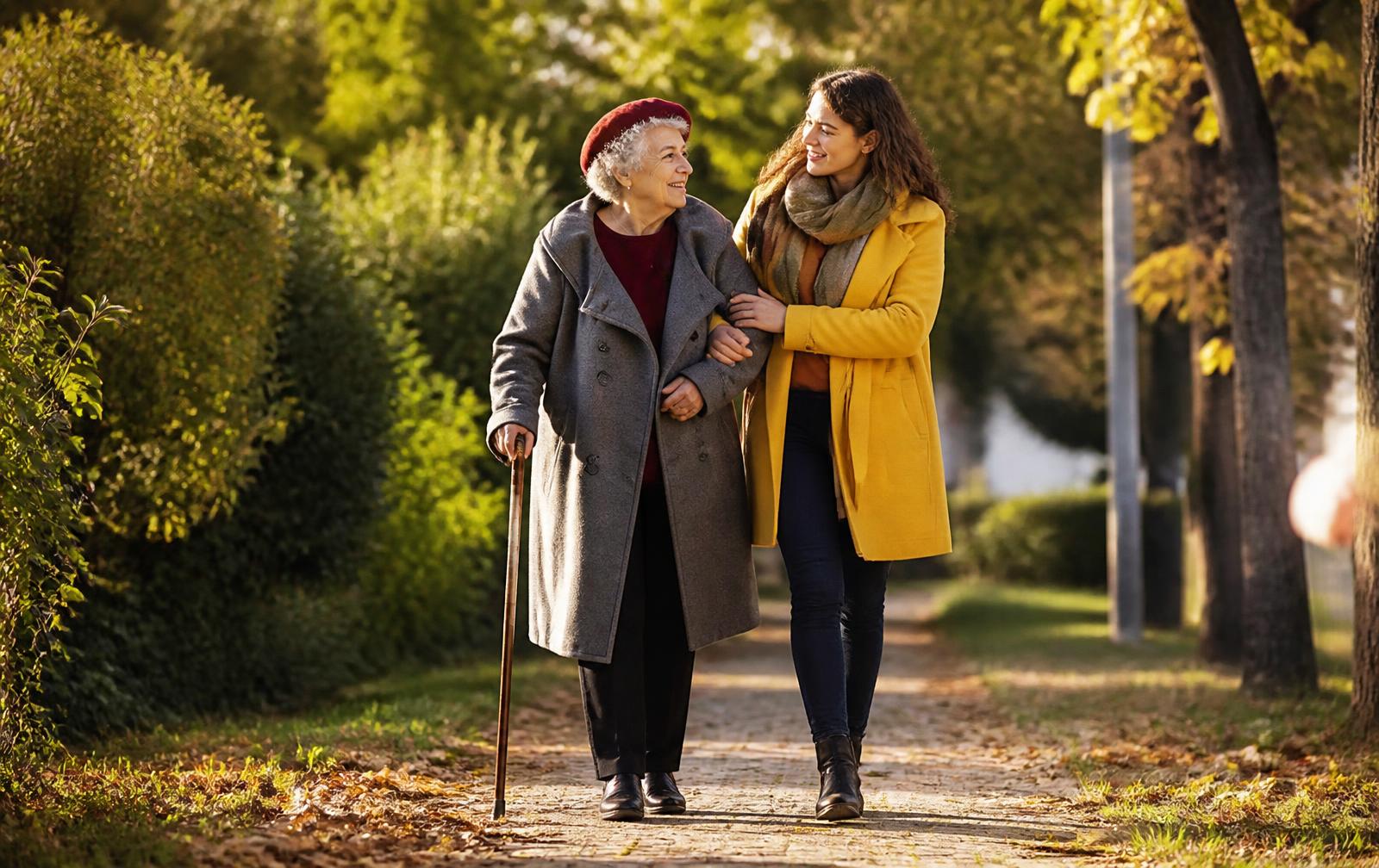 Caregiver and elderly man laughing together over tea